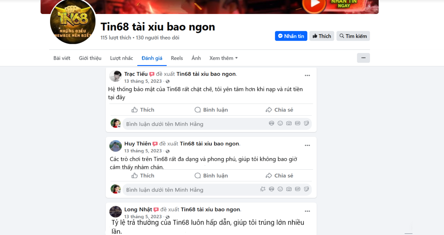 Đánh giá của người chơi Trạc Tiểu, Huy Thiên và Long Nhật về Tin68