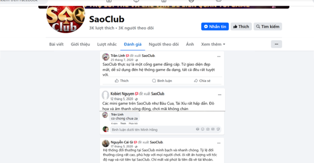 Đánh giá của người chơi Trần Linh, Kobiet Nguyễn và Nguyễn Cái Gì về Saoclub