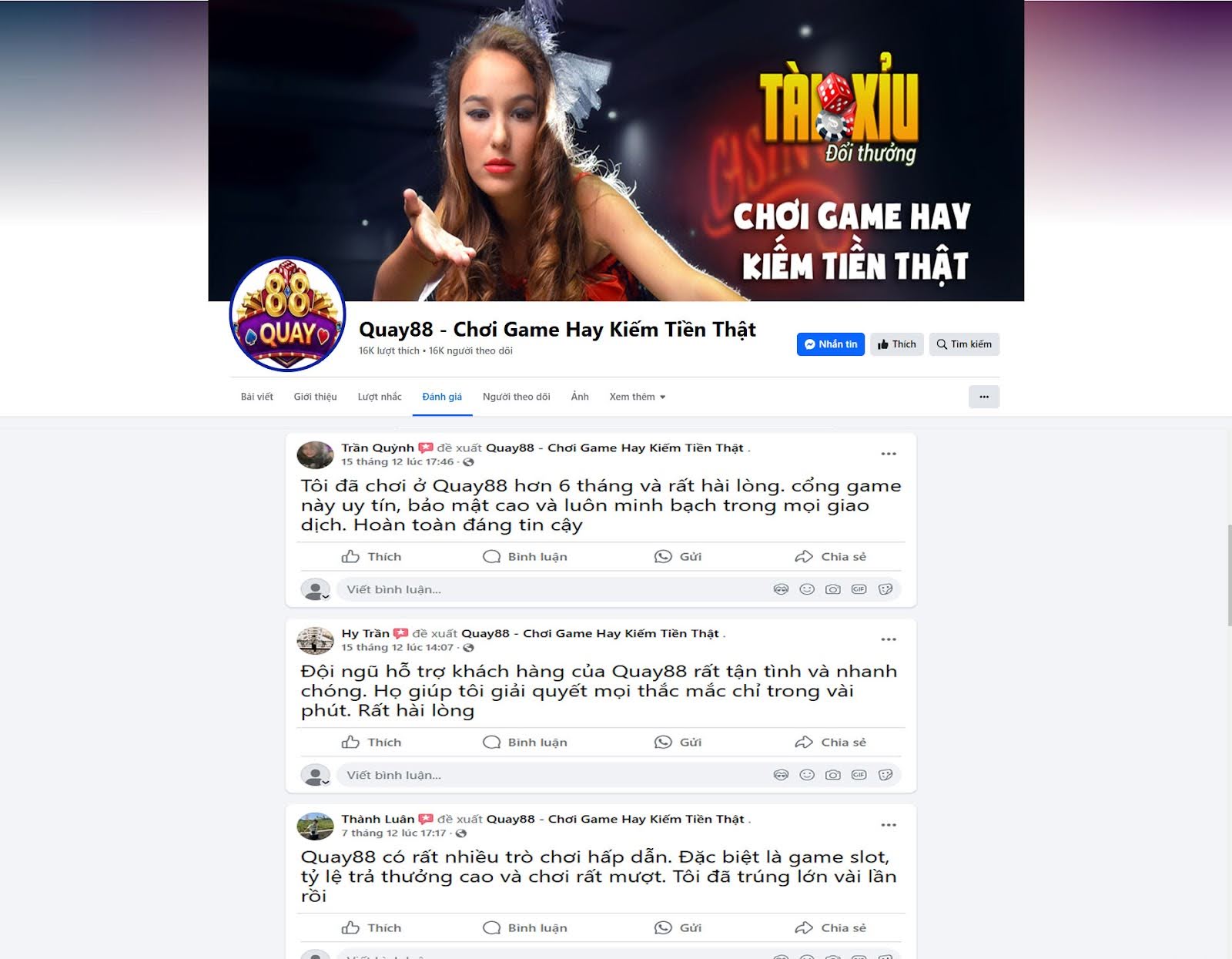 Đánh giá của người chơi Trần Quỳnh, Hy Trần, Thành Luân về cổng game Quay88