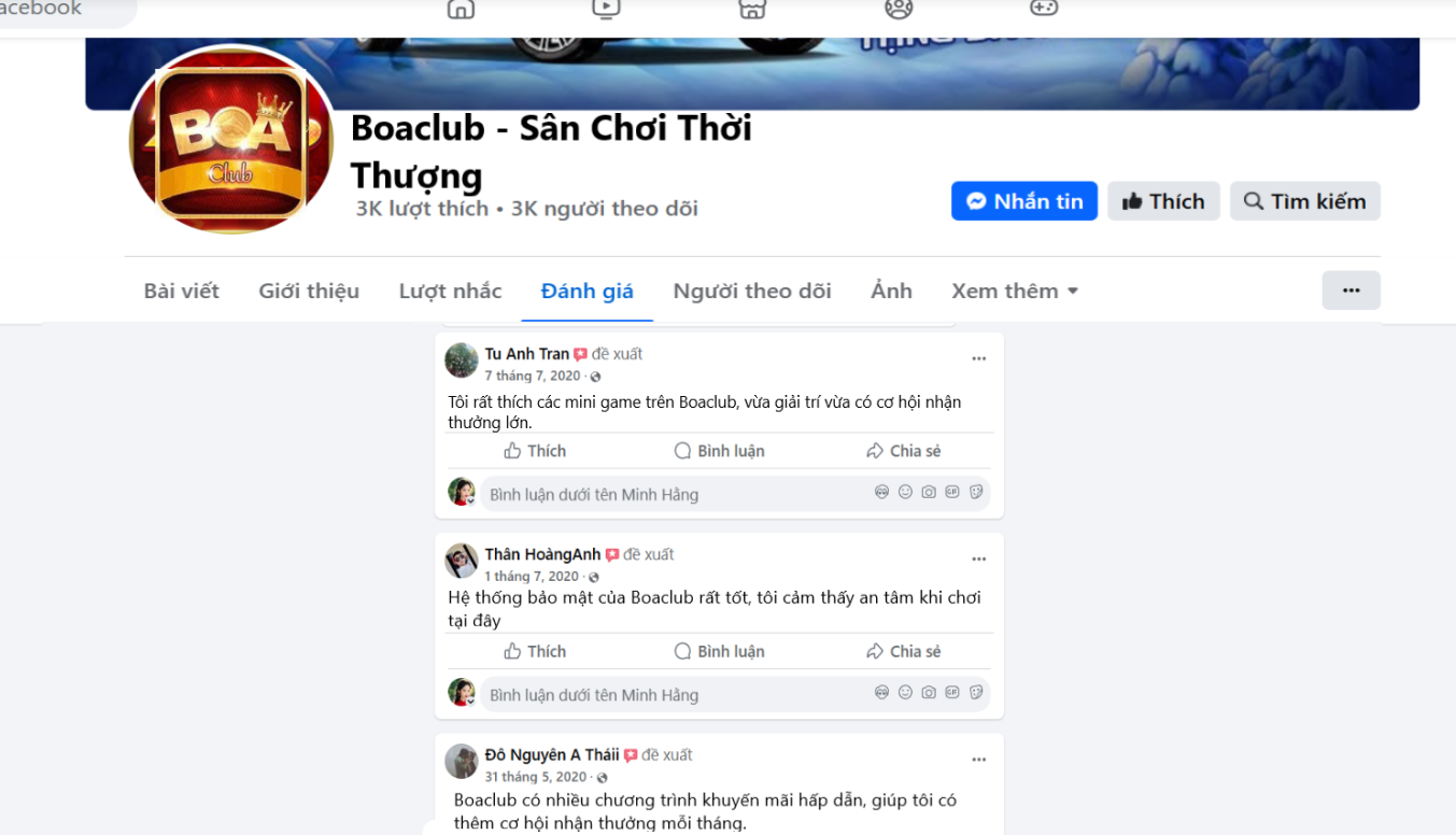 Đánh giá của người chơi Tu Anh Tran, Thân HoàngAnh, Đỗ Nguyên A Tháii về cổng game Boaclub