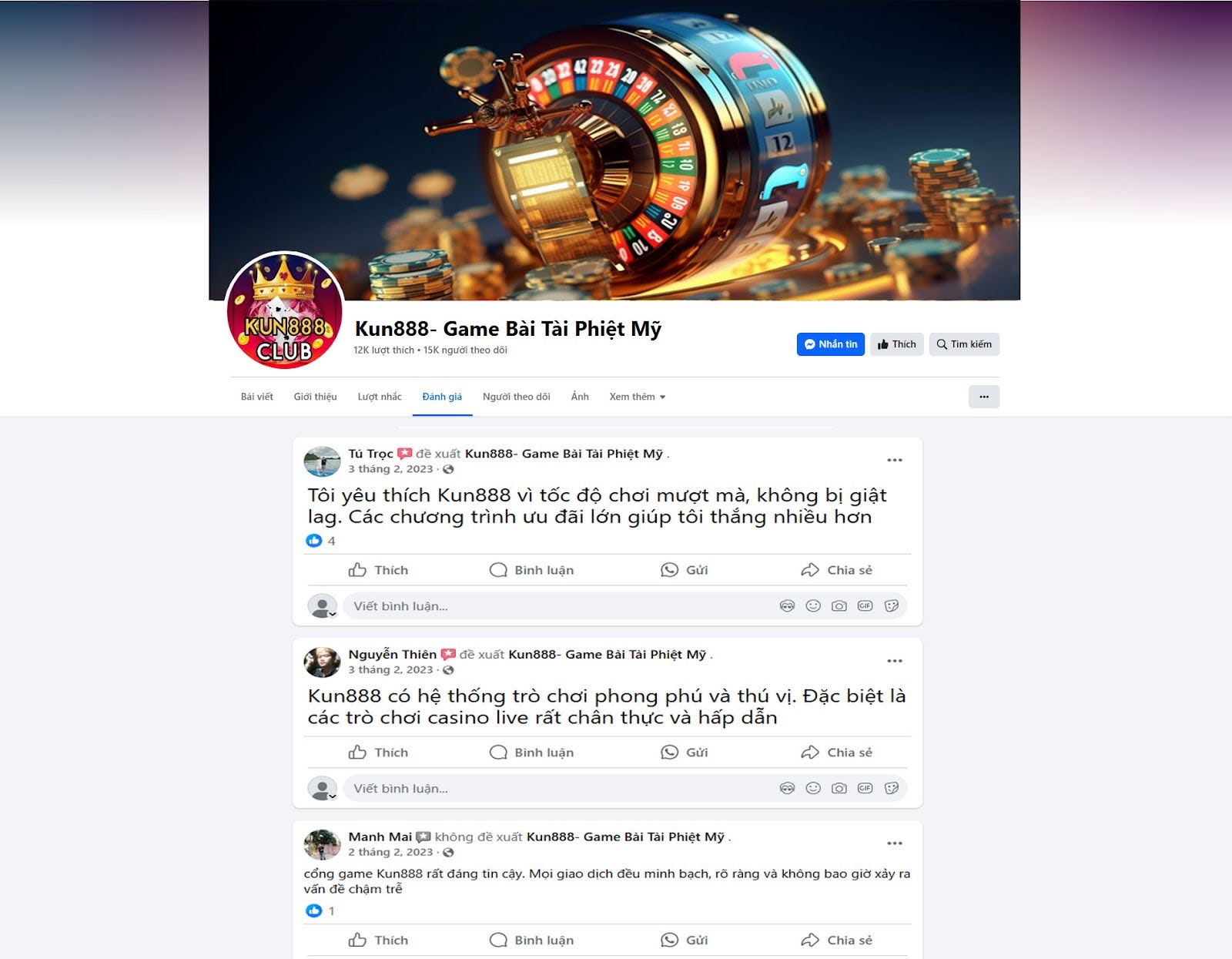 Đánh giá của người chơi Tú Trọc, Nguyễn Thiên, Manh Mai về cổng game Kun888