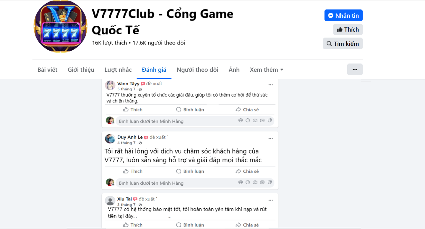 Đánh giá của người chơi Vânn Tâyy, Duy Anh Le và Xiu Tai về cổng game V7777
