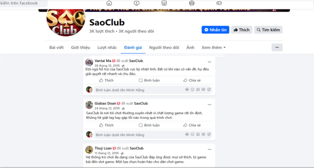 Đánh giá của người chơi Vantai Ma, GiaBao Doan và Thúy Loan về Saoclub