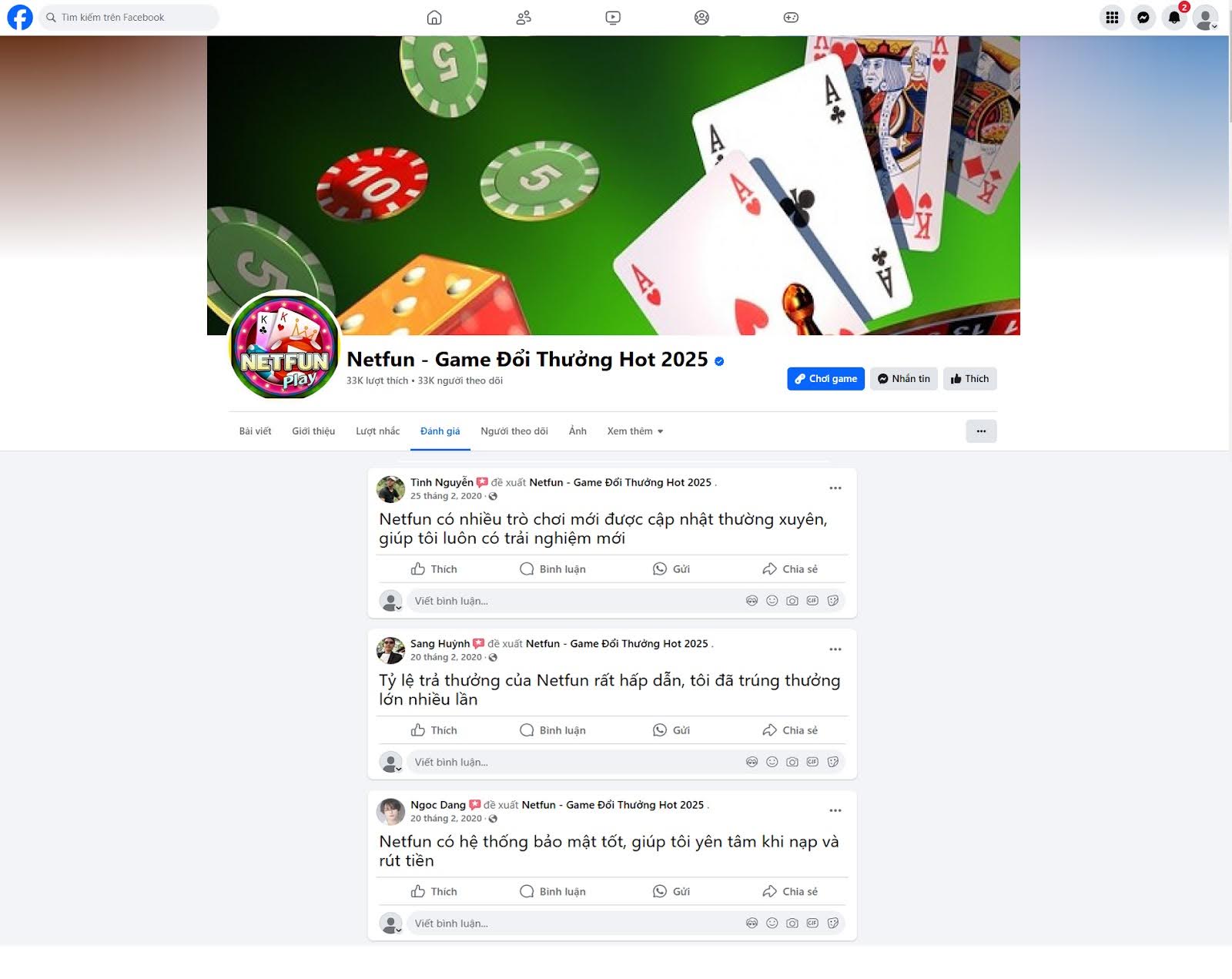 Đánh giá về cổng game Netfun của người chơi Tình Nguyễn, Sang Huỳnh, Ngoc Dang