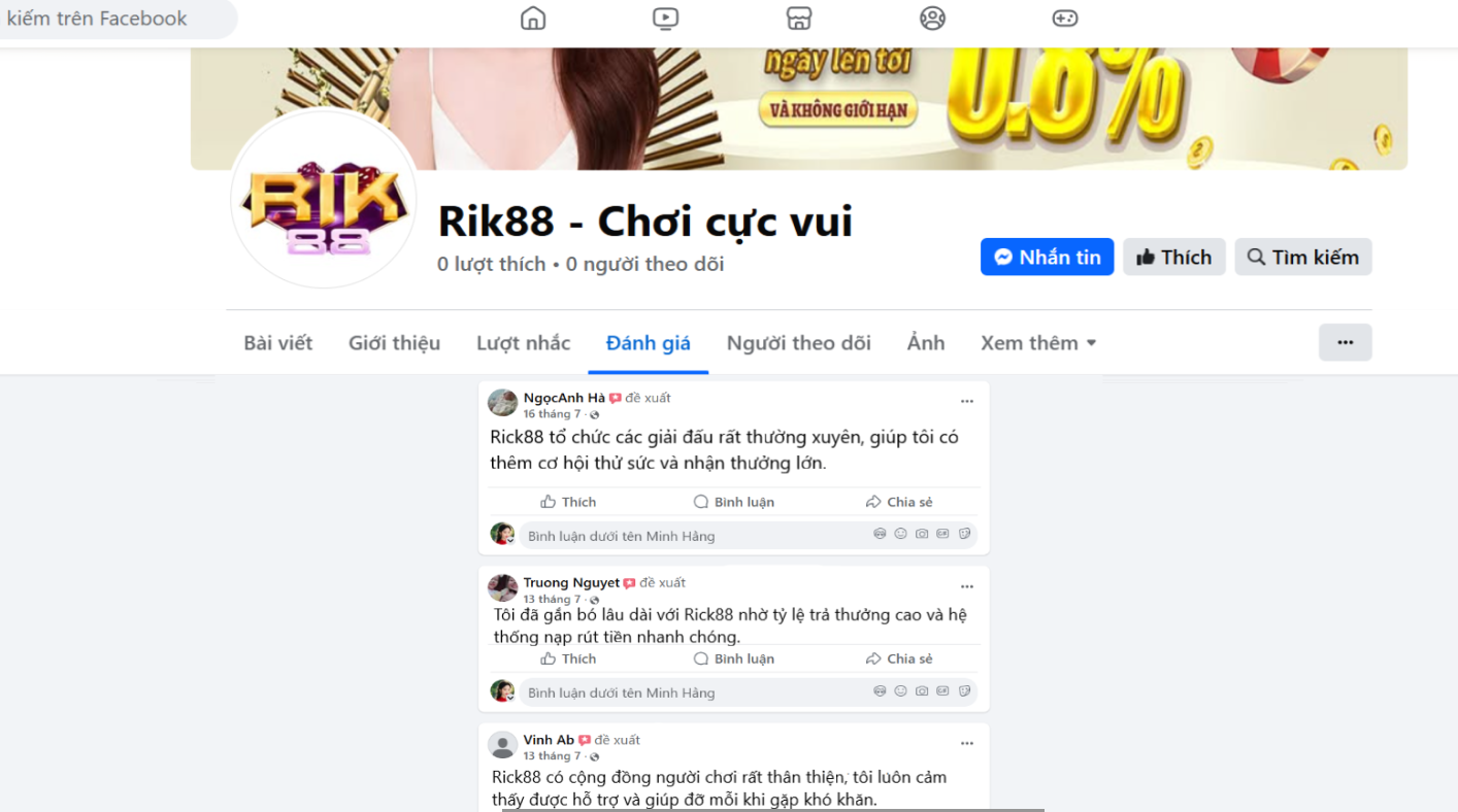 Người chơi NgọcAnh, Trương Nguyệt, Vinh Ab về cổng game Rik88